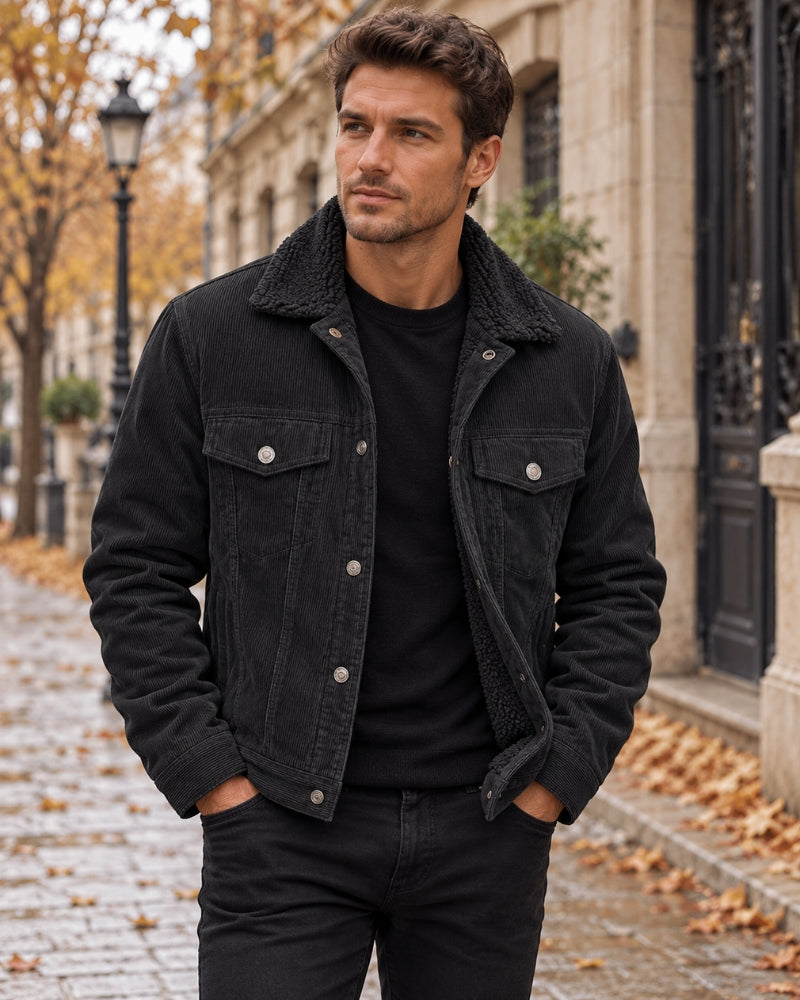Julian Men's Corduroy Sherpa Jacket – Warm Winter Trucker Coat with Pockets