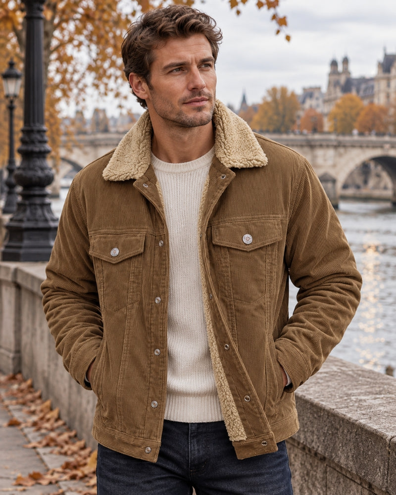 Julian Men's Corduroy Sherpa Jacket – Warm Winter Trucker Coat with Pockets