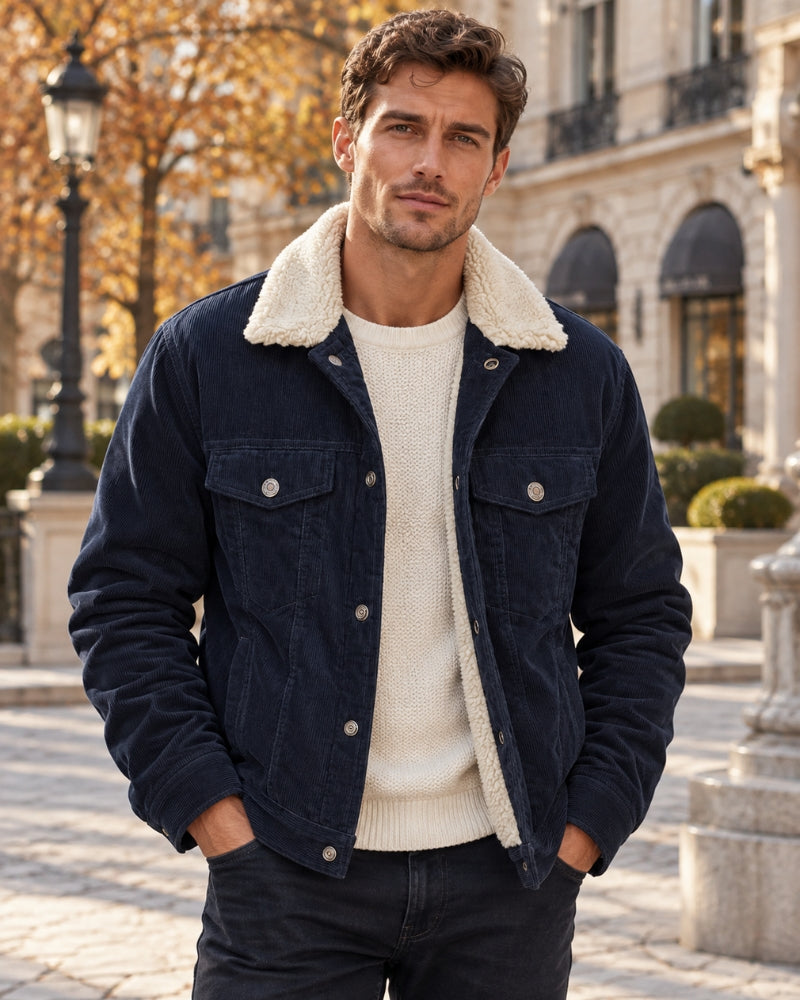 Julian Men's Corduroy Sherpa Jacket – Warm Winter Trucker Coat with Pockets