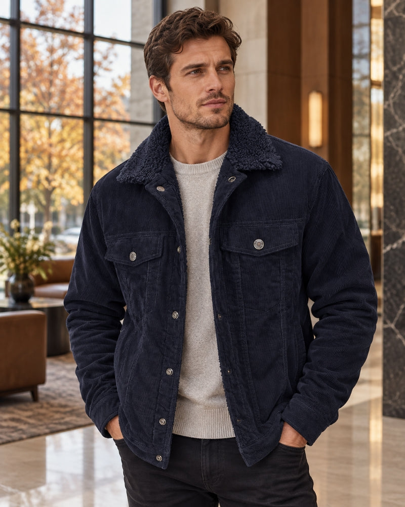Julian Men's Corduroy Sherpa Jacket – Warm Winter Trucker Coat with Pockets