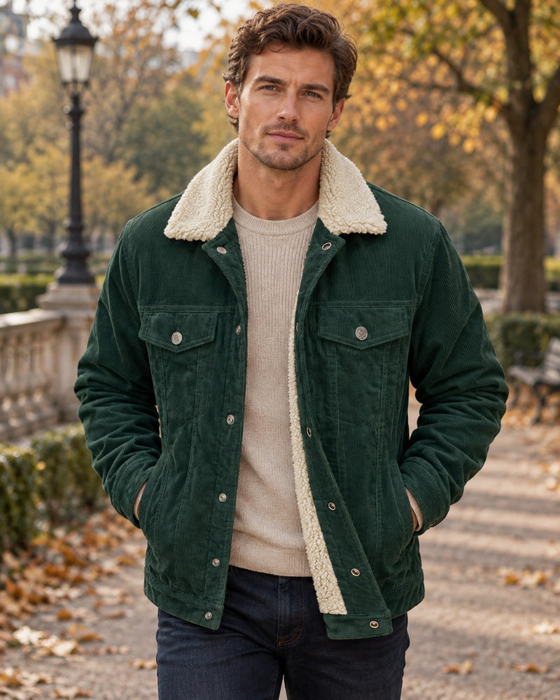Julian Men's Corduroy Sherpa Jacket – Warm Winter Trucker Coat with Pockets