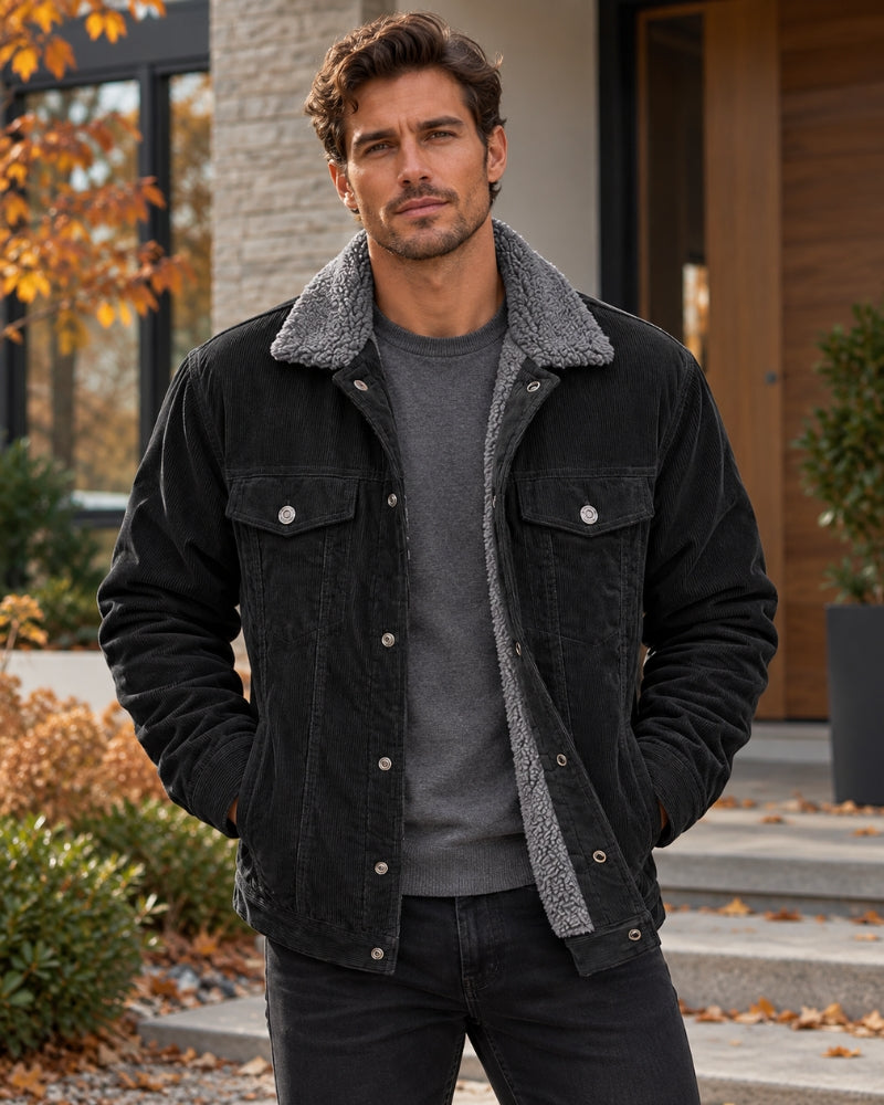 Julian Men's Corduroy Sherpa Jacket – Warm Winter Trucker Coat with Pockets