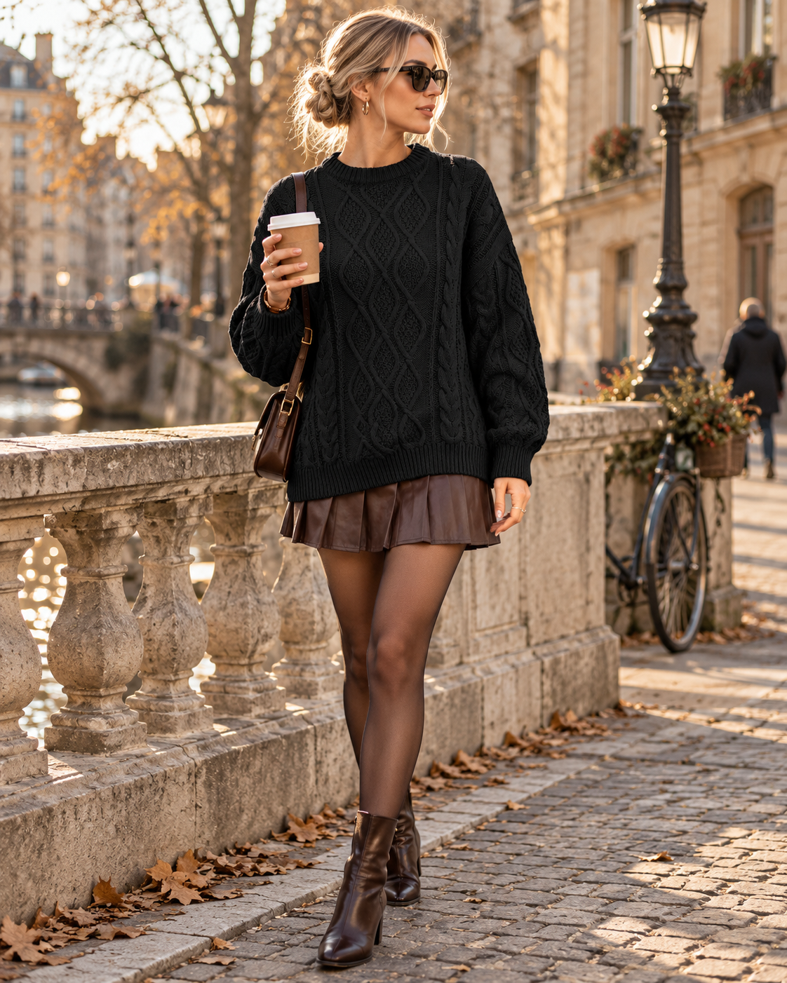 Juniper Women's Oversized Cable Knit Sweater – Long Sleeve Diamond Pattern Pullover