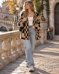Kaia Checkered Open-Front Knit Cardigan – Oversized Long-Sleeve Layering Sweater