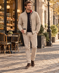 Gian Men’s Full-Zip Knitted Cardigan with Plaid Lining, Stand Collar and Pockets