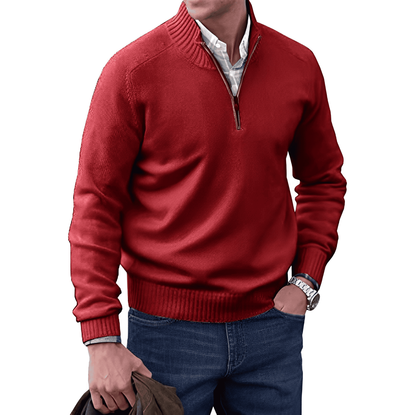 Elliot Men's Half Zip Jumper – Cashmere Feel Knit High Neck Smart Pullover