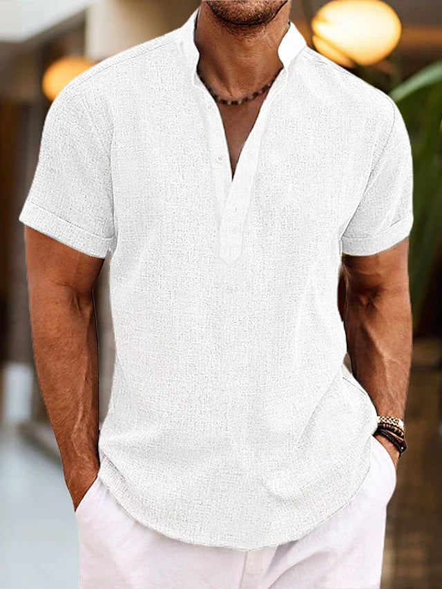 Jasper Men's Linen Shirt – Cotton Blend Henley Short Sleeve Summer Top
