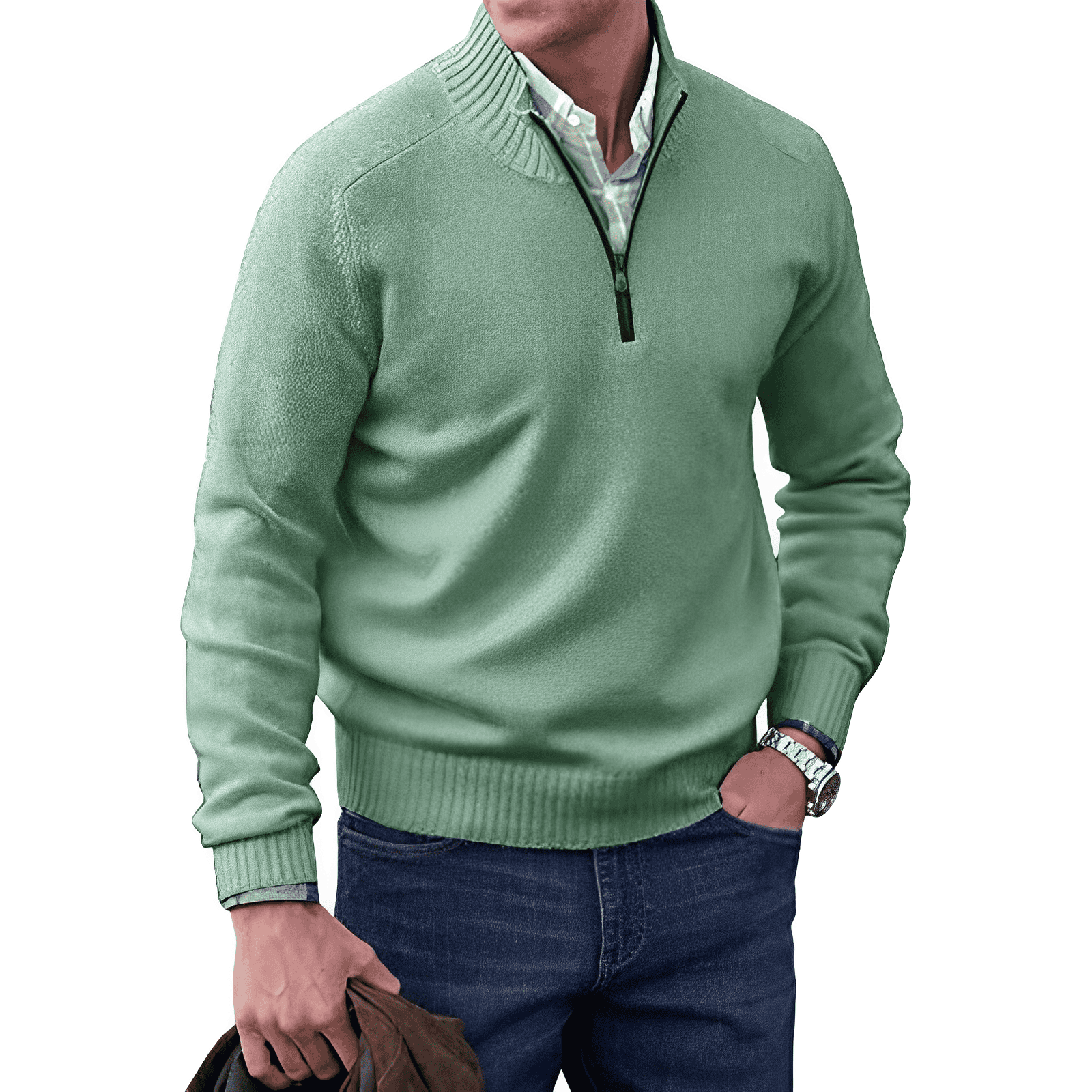 Elliot Men's Half Zip Jumper – Cashmere Feel Knit High Neck Smart Pullover