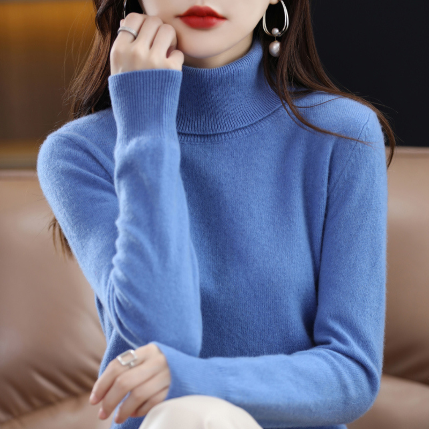 Isabelle Women's Cashmere Roll Neck Jumper – 100% Cashmere Luxury Knit Sweater