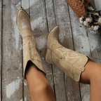 Madeline Women's Cowboy Boots – Western Mid Heel Faux Leather Ankle Boots
