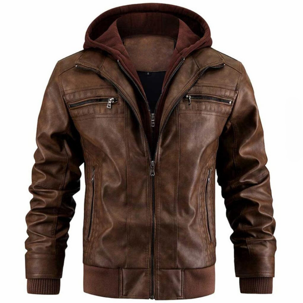 Miles Men's Leather Biker Jacket – Genuine Leather Hooded Retro Motorcycle Coat
