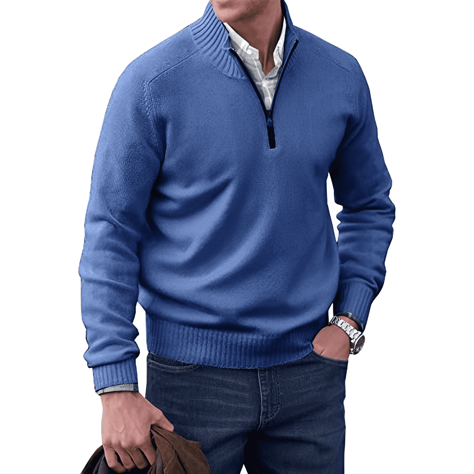 Elliot Men's Half Zip Jumper – Cashmere Feel Knit High Neck Smart Pullover