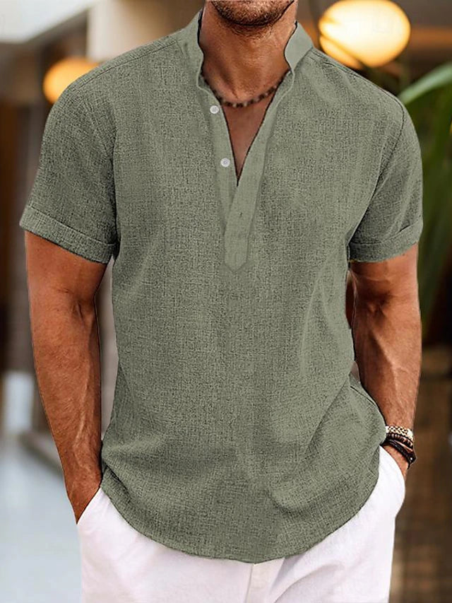 Jasper Men's Linen Shirt – Cotton Blend Henley Short Sleeve Summer Top