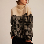 Clementine Women's Cashmere Roll Neck Jumper – Soft Chevron Knit Winter Sweater