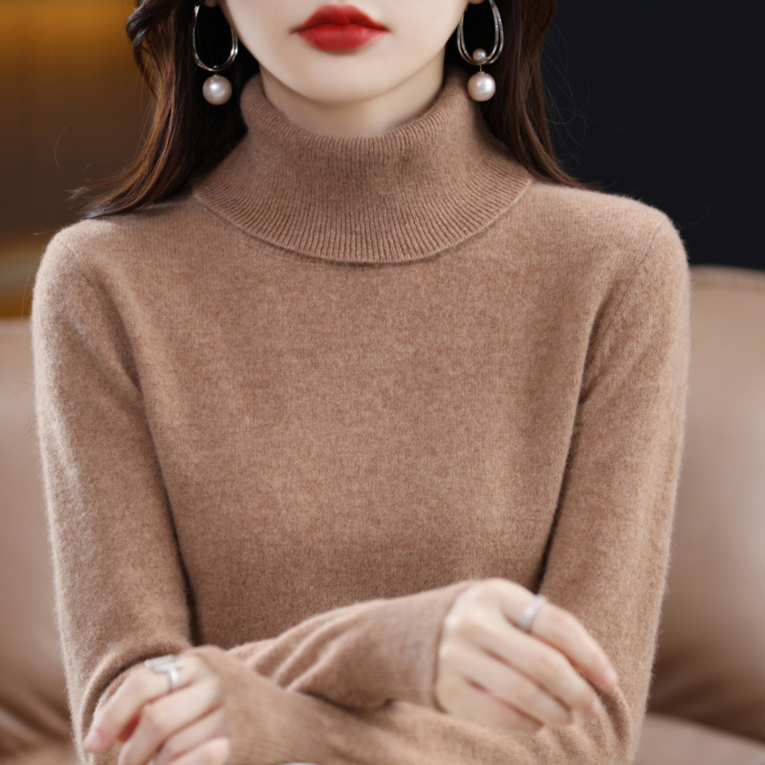 Isabelle Women's Cashmere Roll Neck Jumper – 100% Cashmere Luxury Knit Sweater