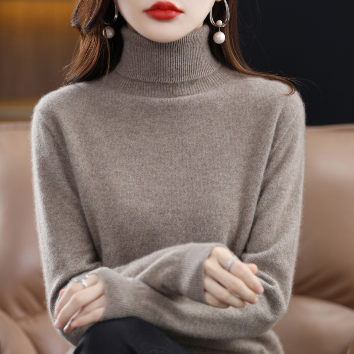 Isabelle Women's Cashmere Roll Neck Jumper – 100% Cashmere Luxury Knit Sweater