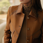 Eleanora Women's Leather Jacket – Classic Button Front Smart Casual Coat