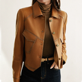 Eleanora Women's Leather Jacket – Classic Button Front Smart Casual Coat