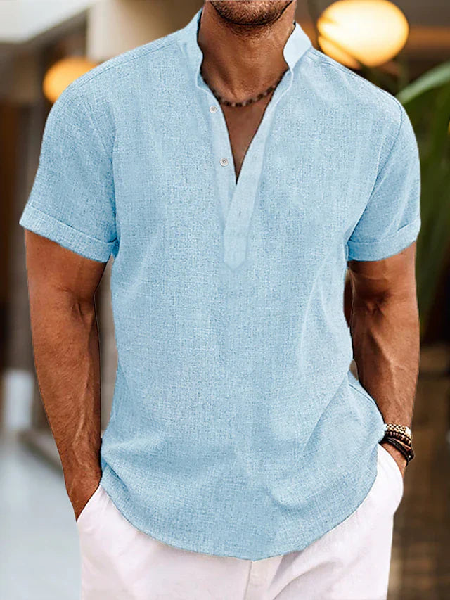 Jasper Men's Linen Shirt – Cotton Blend Henley Short Sleeve Summer Top