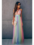 Georgia Women's Rainbow Maxi Dress – Sleeveless Gradient Summer Occasion Dress