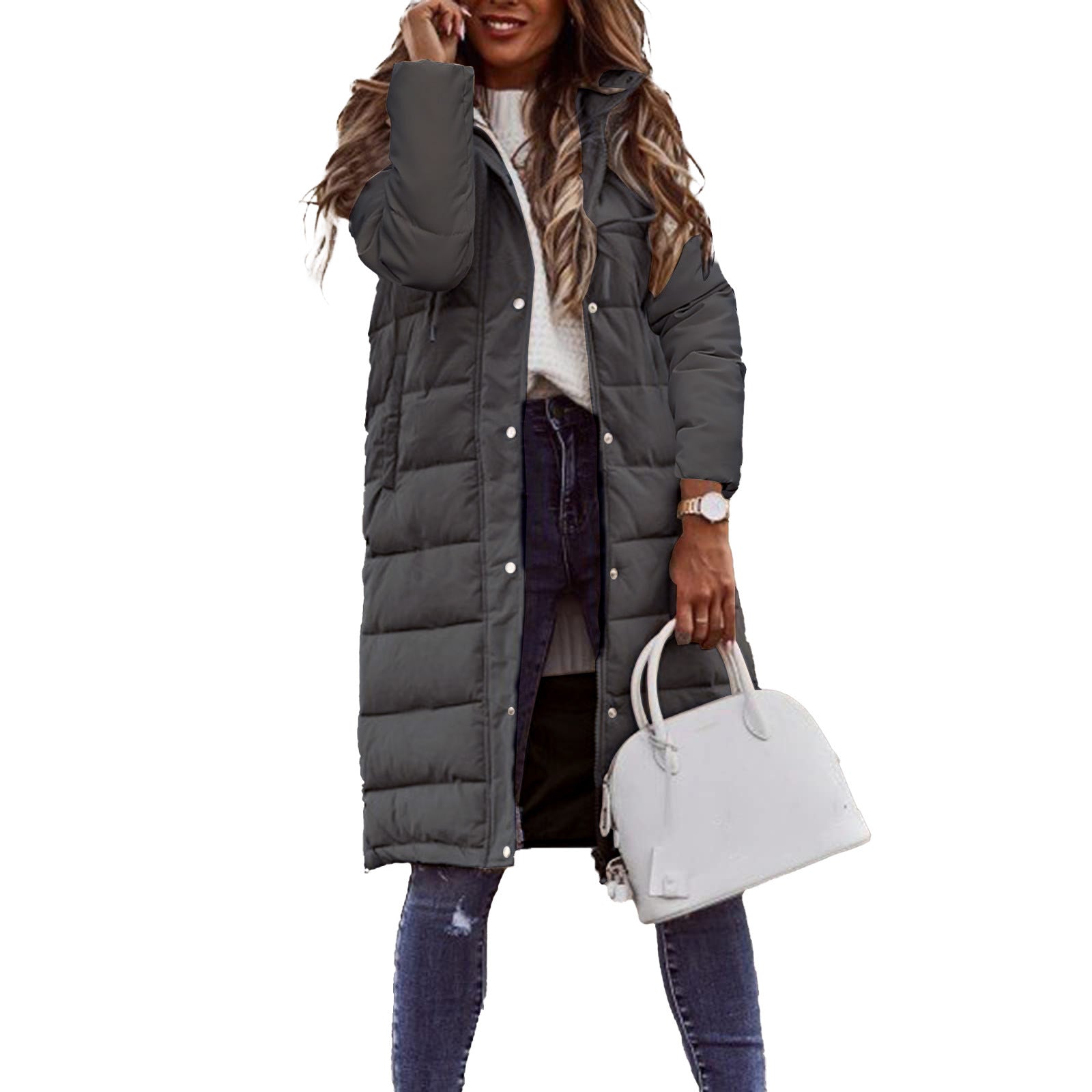 Rowena Women's Long Puffer Coat – Adjustable Hood, Two-Way Zip & Deep Pockets