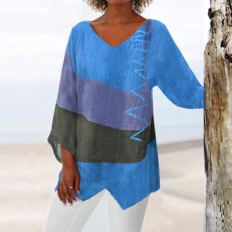 Rhiannon Women's Colour-Block V-Neck Top – Lightweight Flattering Everyday Fit