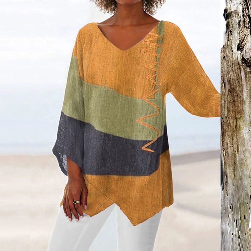 Rhiannon Women's Colour-Block V-Neck Top – Lightweight Flattering Everyday Fit