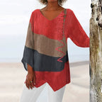 Rhiannon Women's Colour-Block V-Neck Top – Lightweight Flattering Everyday Fit