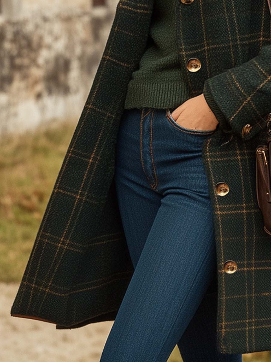 Vivienne Women's Checked Wool Coat – Long Tailored Winter Overcoat