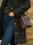 Vivienne Women's Checked Wool Coat – Long Tailored Winter Overcoat