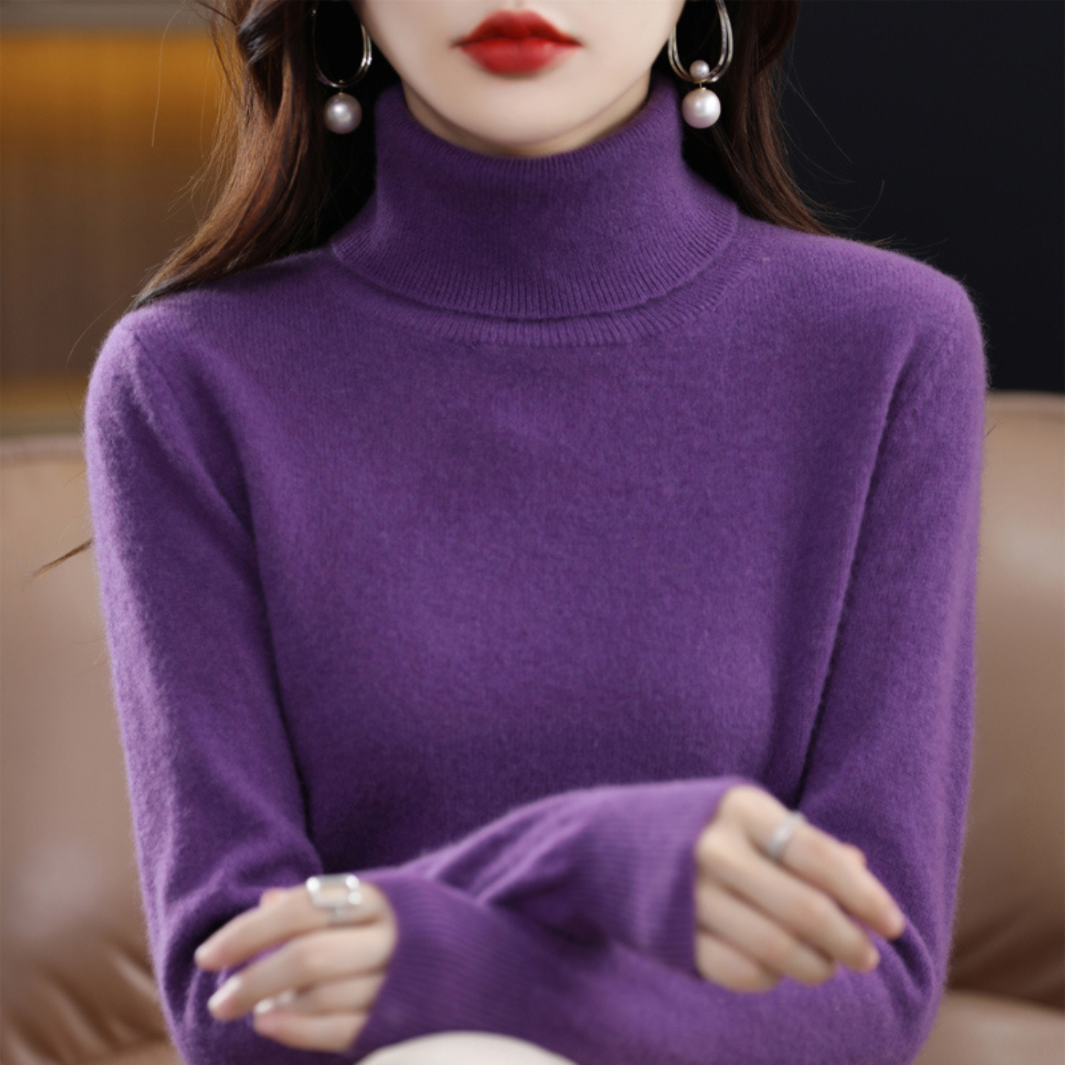 Isabelle Women's Cashmere Roll Neck Jumper – 100% Cashmere Luxury Knit Sweater