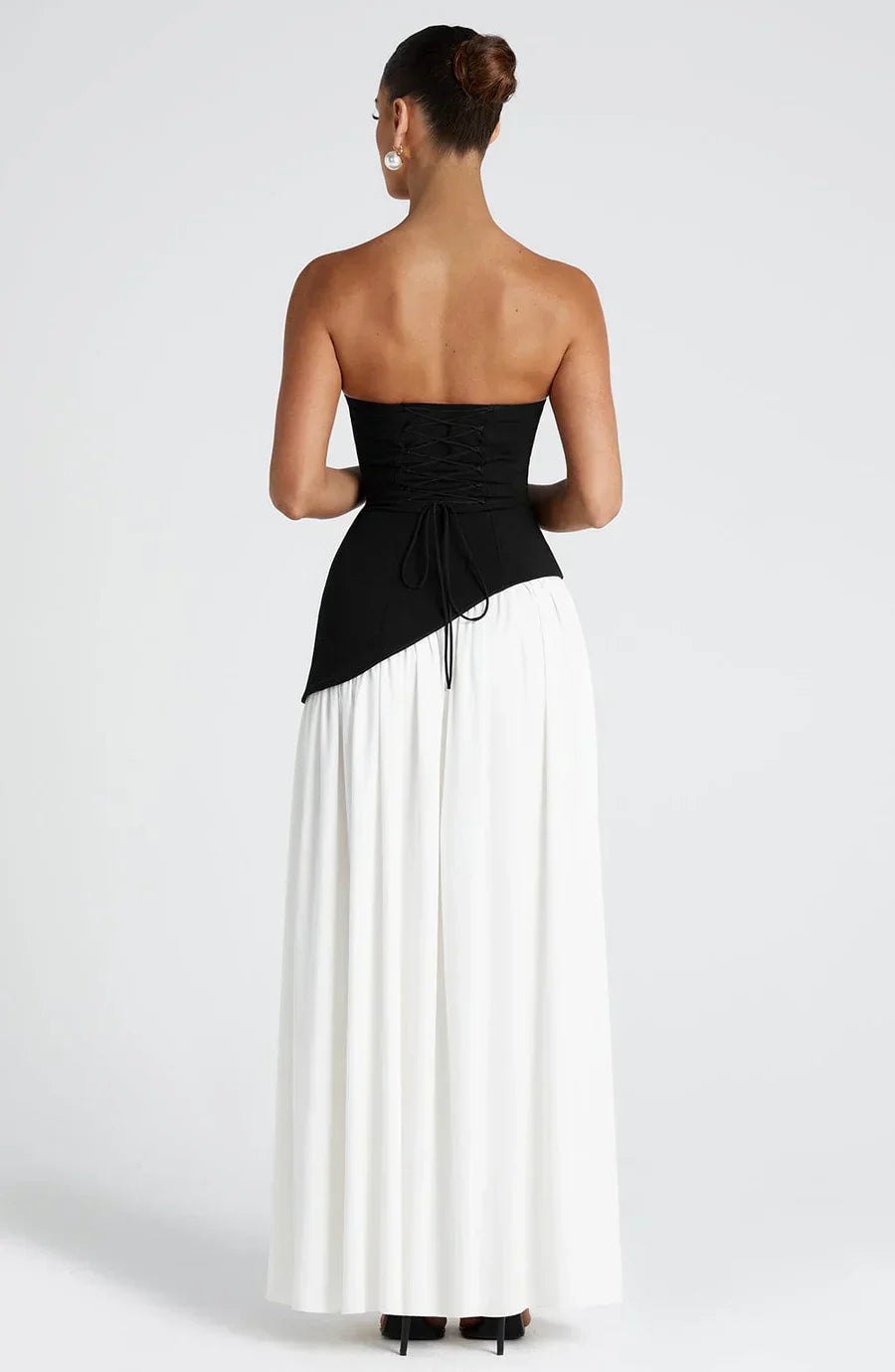 Celestine Women's Two-Tone Evening Dress – Strapless Bodice, High Split & Scarf
