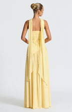 Celestine Women's Two-Tone Evening Dress – Strapless Bodice, High Split & Scarf