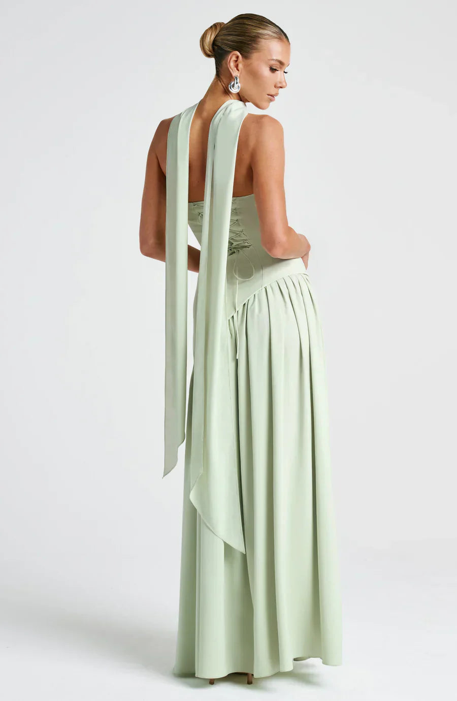 Celestine Women's Two-Tone Evening Dress – Strapless Bodice, High Split & Scarf