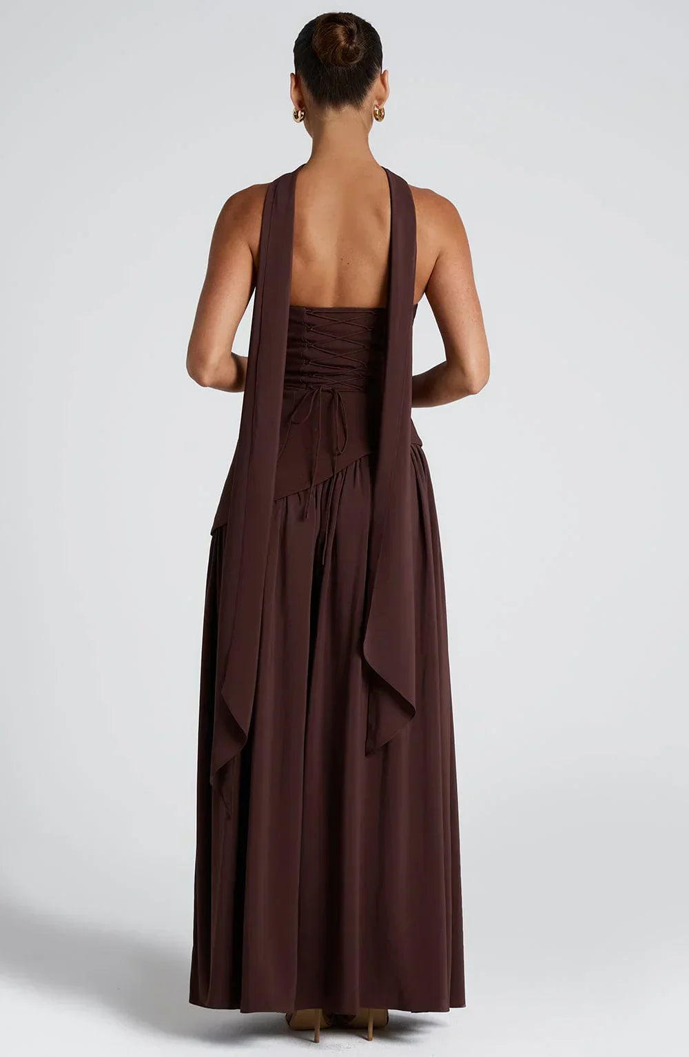 Celestine Women's Two-Tone Evening Dress – Strapless Bodice, High Split & Scarf