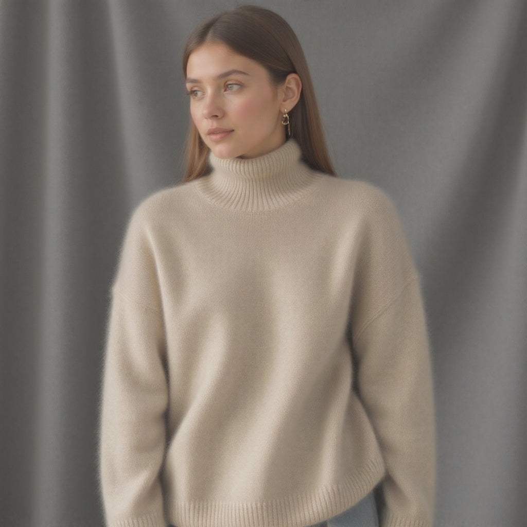 Anastasia Women's Cashmere Roll Neck Jumper – 100% Cashmere Oversized Knit Sweater