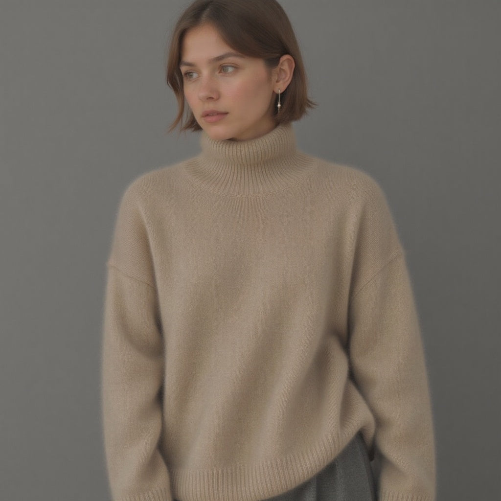 Anastasia Women's Cashmere Roll Neck Jumper – 100% Cashmere Oversized Knit Sweater