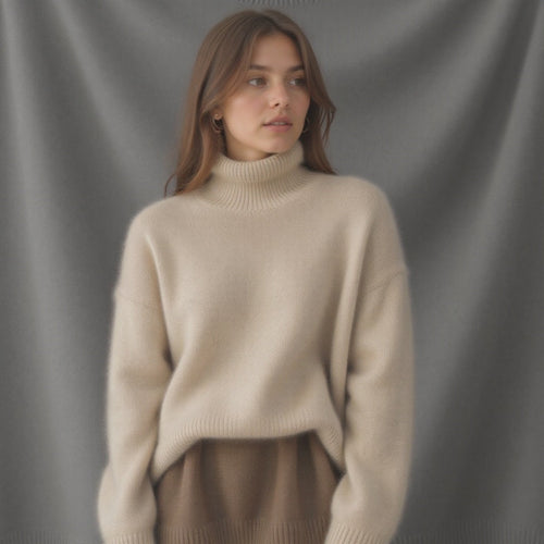 Anastasia Women's Cashmere Roll Neck Jumper – 100% Cashmere Oversized Knit Sweater