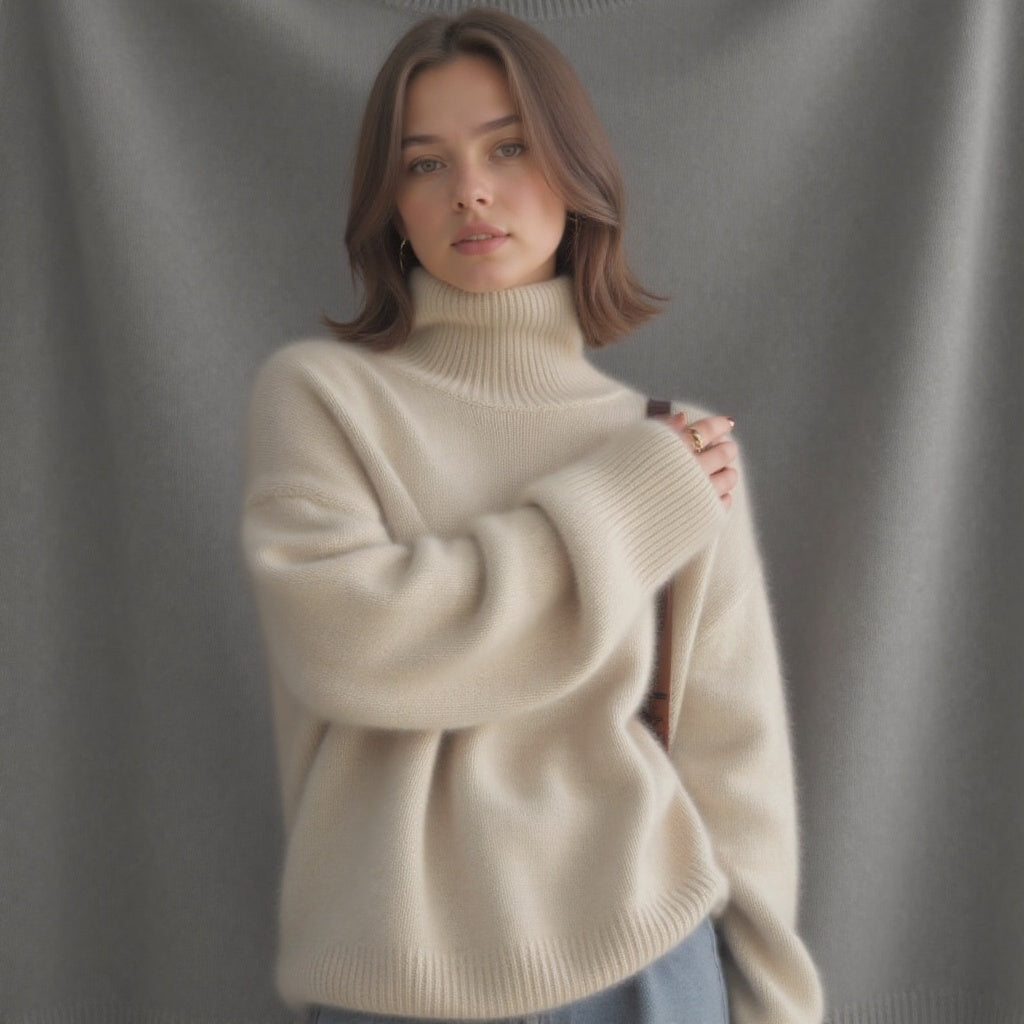 Anastasia Women's Cashmere Roll Neck Jumper – 100% Cashmere Oversized Knit Sweater