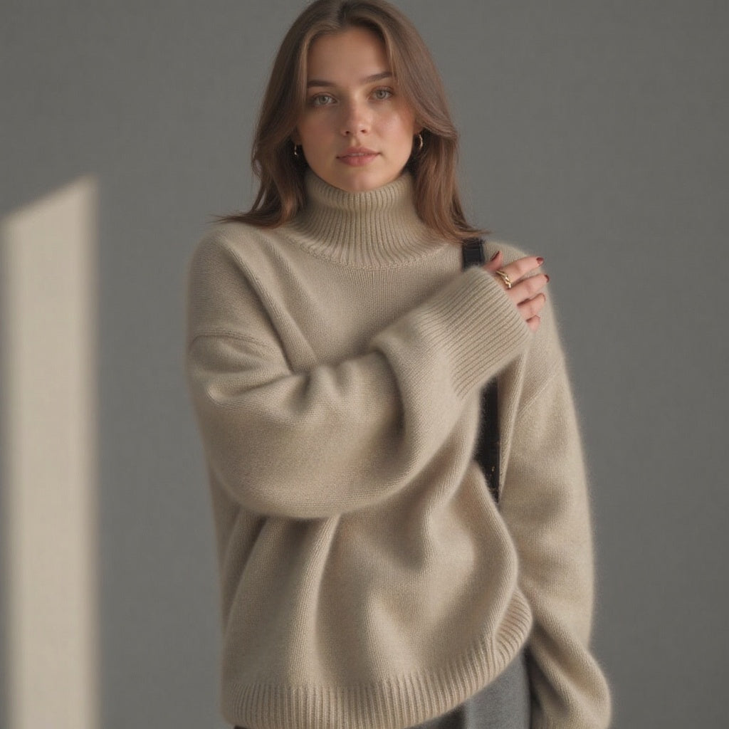 Anastasia Women's Cashmere Roll Neck Jumper – 100% Cashmere Oversized Knit Sweater