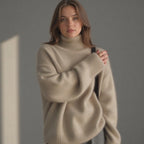 Anastasia Women's Cashmere Roll Neck Jumper – 100% Cashmere Oversized Knit Sweater