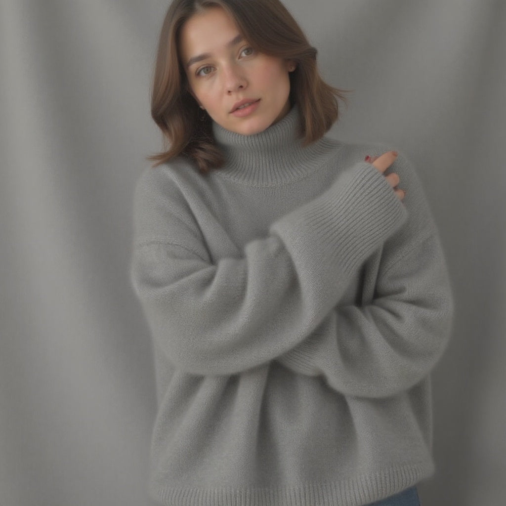 Anastasia Women's Cashmere Roll Neck Jumper – 100% Cashmere Oversized Knit Sweater