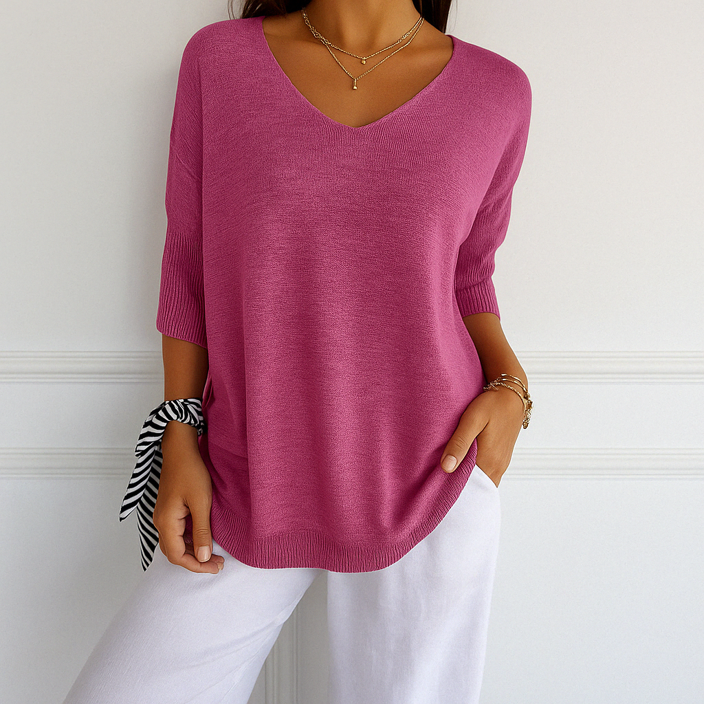 Josephine Women's V Neck Jumper – Fine Knit Soft Long Sleeve Lightweight Sweater