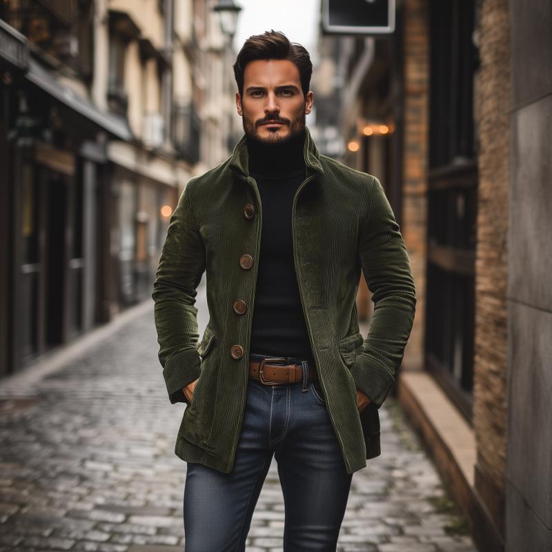 Harrison Men's Corduroy Coat – Slim Fit Stand Collar Smart Casual Jacket
