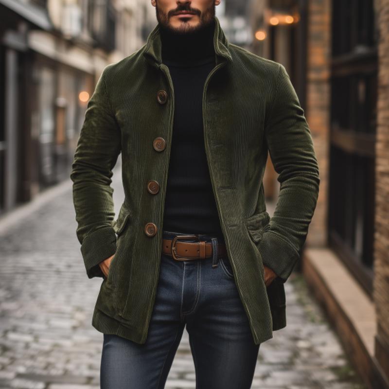 Harrison Men's Corduroy Coat – Slim Fit Stand Collar Smart Casual Jacket