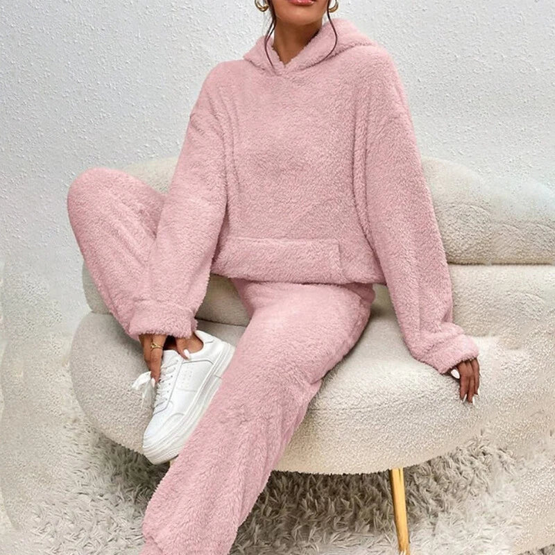 Madison Women's Fleece Lounge Set – Hooded Top & Relaxed Winter Pyjama Set