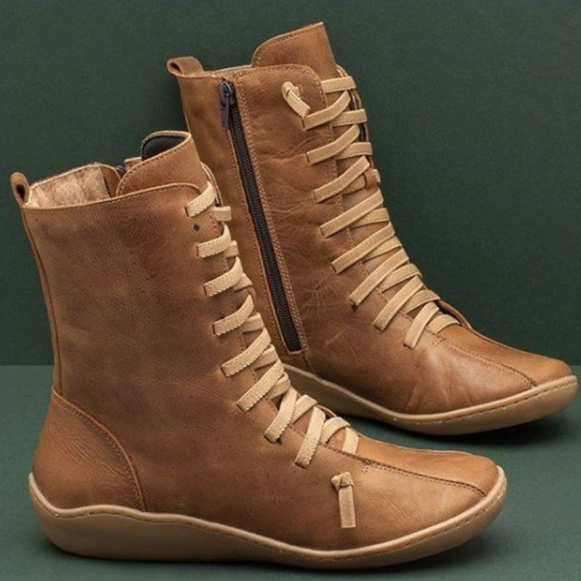 Rosa Women's Leather Boots – Handmade Zip Lace Up Comfort Ankle Boots