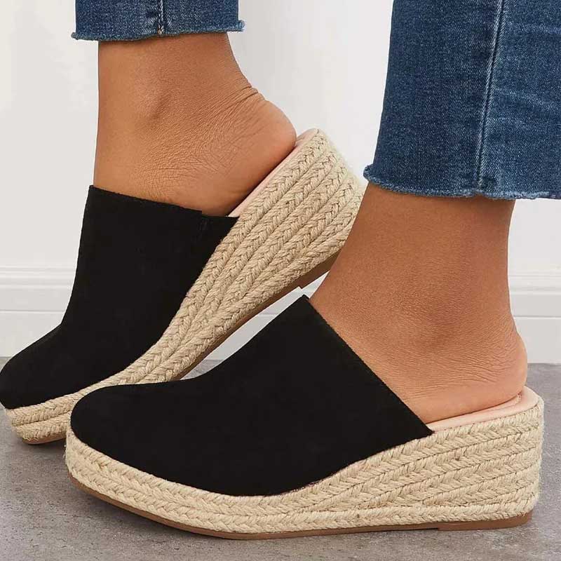 Corinne Women's Wedge Mules – Espadrille Slip On Sandals in Navy Blue