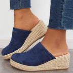 Corinne Women's Wedge Mules – Espadrille Slip On Sandals in Navy Blue