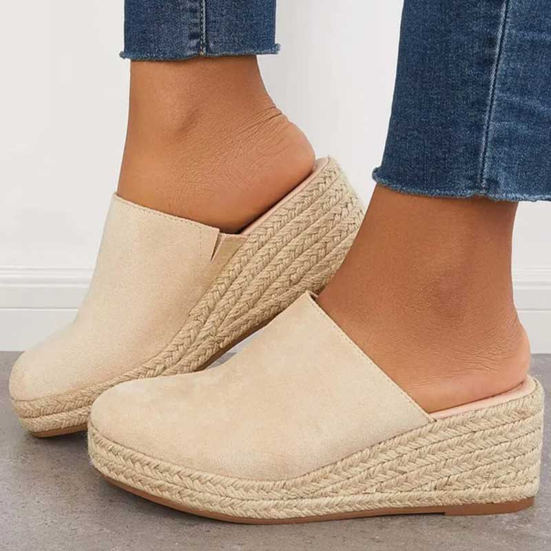 Corinne Women's Wedge Mules – Espadrille Slip On Sandals in Navy Blue